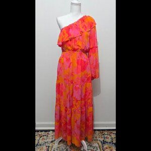 NWT Womens Floral One Shoulder Tiered Ruffle Maxi Dress Size S Tropical Resort